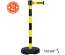 Poteau PVC Jaune/Noir à sangle Jaune Zone contaminée sur socle 9kg à lester - Novap 