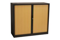 Manutan Expert - Armoire à rideaux Orel Basse - 105x120x45 cm Anthracite/Hêtre - 2 Tablettes 45kg - M1