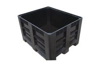 Schoeller Allibert - Caisse-palette plastique 1200x1000x760mm Noir - 600L, 500kg Charge Max, Usage Alimentaire, 3 Semelles, Recyclable