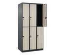 CP - Vestiaire multicases Evolo PLUS - 6 casiers, 2 niveaux, 30cm, Acier Noir/Frêne, À cadenas, Livré monté, 10 ans garantie