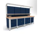 Établi d'atelier industriel 3100 mm PRACO W T75 - Plateau en hêtre massif - Éclairage LED - Tiroirs et armoire MW Tools PRAW3100T75