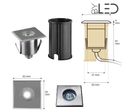 Spot LED encastré de sol extèrieur carré inox 1W - 230V - QINOX 62 mm