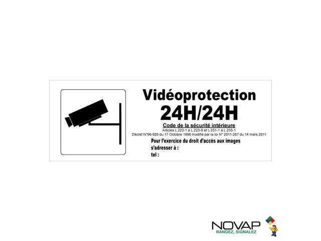Panneau Vidéoprotection 24h/24h avec pictogramme - Rigide 330x120mm - 4140889