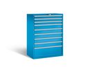 Armoire fixe à 9 tiroirs (3x100/5x150/1x300) 200kg | KEY Lock Bleu clair RAL 5012
