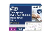 Tork - Essuie-mains enchevêtré Premium H2 - Blanc - 2100 feuilles - Extra doux, usage alimentaire, éco-responsable
