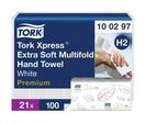 Tork - Essuie-mains enchevêtré Premium H2 - Blanc - 2100 feuilles - Extra doux, usage alimentaire, éco-responsable
