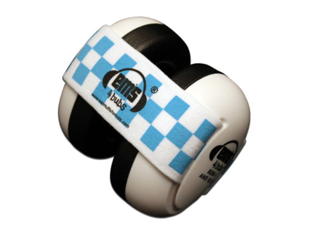 Casque pour bébés blanc avec bandeau bleu/blanc : EM's