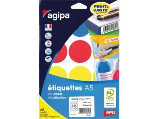 Pastilles Adhésive Agipa Ø 45 Assortis Boite de 84