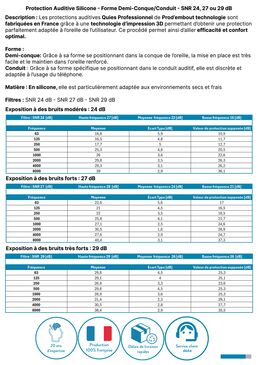 Fiche Technique : Protections Auditives Silicone Quies Professionnel sur mesure avec filtre acoustique