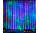 Rideau lumineux de porte 180LED IP44 90x180cm, 8 modes + timer - câble transparent - Blanc