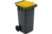 Manutan Expert - Poubelle de tri extérieur mobile 120L Jaune - 2 roues - 65% recyclé - Tri sélectif