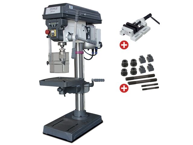 Perceuse d'établi jusque ø 25 mm CM2 750W 230V 12 vitesses + étau de perçage + jeu de boulons Optidrill D23PRO 230V PACK