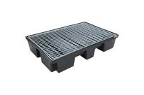 Manutan Expert - Bac de rétention plastique 120 L - PE recyclé, caillebotis galvanisé - Résistant acides/bases - 2 fûts