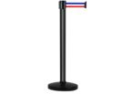 Poteau Alu Noir laqué à sangle Bleu/Blanc/Rouge 3m x 50mm sur socle portable - 2010740