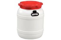 Curtec - Baril 55L Grande Ouverture Homologué UN-X - Blanc Rouge - Usage Alimentaire - Poignées - Recyclable