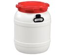 Curtec - Baril 55L Grande Ouverture Homologué UN-X - Blanc Rouge - Usage Alimentaire - Poignées - Recyclable