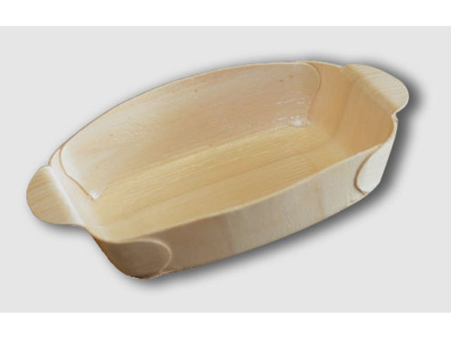 Barquette ovale en bois thermocollé pour vos chocolats, viennoiseries, desserts, fromages, pâtés, viandes, produits traiteur…