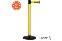 Poteau alu jaune à sangle Jaune Zone contaminée sur socle portable - Novap