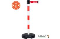 Poteau PVC Rouge/Blanc à sangle Rouge zone contaminée 4m x 50mm sur socle 9kg à lester - 2800358