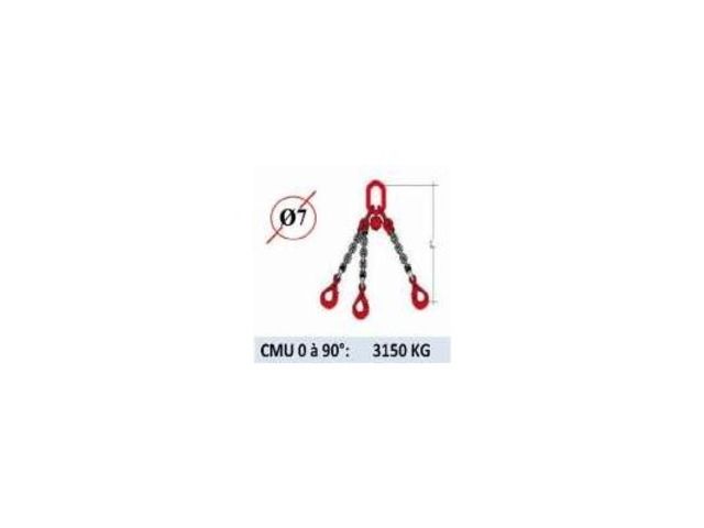 Elingue chaine 3 brins - crochets automatiques - CMU 3150 kg (classe 80)