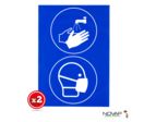 Lot de 2 plaques modulable bleue - Laver les mains et masque obligatoire - 4281001
