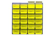 Panneau mural équipé de 24 bacs 0,3L jaunes avec couvercles pivotants - 5054031