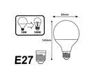 Pack de  10 - Ampoule E27 LED 18W 220V G95 300° - Blanc Chaud 2300K - 3500K