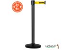 Poteau alu noir à sangle Jaune Zone contaminée sur socle portable - Novap