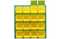 Panneau mural équipé de 16 bacs 1L jaunes avec couvercles pivotants - 5055038