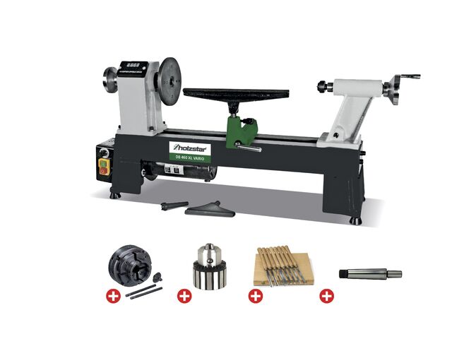 Pack tour à bois 305x460mm + mandrin 100 mm + jeu 8 burins + mandrin à couronne + arbre Holzstar DB460XL VARIO PACK