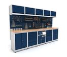 Établi d'atelier industriel 3100 mm PRACO M T26 - Plateau en hêtre massif - Éclairage LED - Tiroirs et armoire MW Tools PRAM3100T26