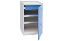 Manutan Expert - Armoire basse à portes battantes - 91x50x53.3 cm - 2 tablettes, 1 tiroir, Serrure à clé, Acier Gris/Bleu - Charge 100kg