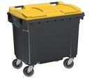 Sulo - Poubelle de tri extérieur 660L - Couvercle Jaune - 4 Roues - Polyéthylène Recyclé - Prise Latérale