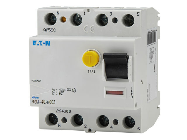Interrupteur différentiel PFGM 4 pôles, 40A, 30 mA, type AC