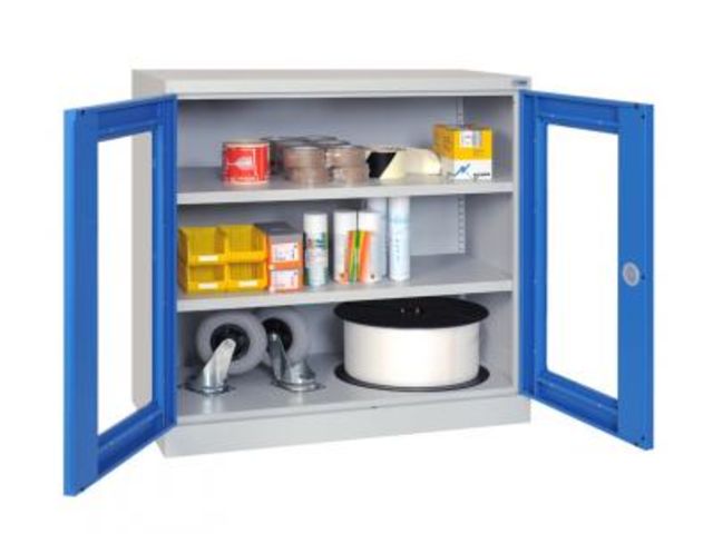 Armoire industrielle basse à portes battantes transparentes