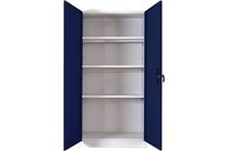 Manutan Expert - Armoire haute à portes battantes Aris - Gris/Bleu - 185x90x40cm - 4 tablettes 40kg - Serrure à clé - 10 ans garantie