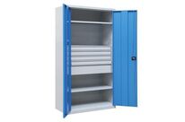 Armoire d&amp;#039;atelier métallique - 195x95x50 cm - 5 tiroirs - Acier époxy - Charge 35kg/tablette - Serrure à clé