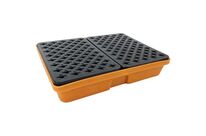 Manutan Expert - Bac de rétention plastique 60L Orange - Caillebotis Polypropylène - Résistant Acides Bases - 805x640x150mm