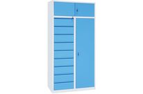Manutan Expert - Armoire combinée haute multitiroirs L945xP500xH1950mm - 9 tiroirs, 4 tablettes, 3 portes - Acier Gris/Bleu - Charge 500kg