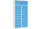 Manutan Expert - Armoire combinée haute multitiroirs L945xP500xH1950mm - 9 tiroirs, 4 tablettes, 3 portes - Acier Gris/Bleu - Charge 500kg
