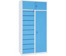 Manutan Expert - Armoire combinée haute multitiroirs L945xP500xH1950mm - 9 tiroirs, 4 tablettes, 3 portes - Acier Gris/Bleu - Charge 500kg