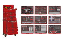 Servante d'atelier complète rouge 19 tiroirs set en mousse 411 outils Teng Tools TCEMM411RED