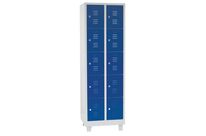 Manutan Expert - Vestiaire multicases sur pieds bleu - 2 colonnes, 10 cases - Acier époxy - 1900x630x500mm - Garantie 10 ans
