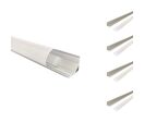 Pack de  5 - Profilé Aluminium Angle pour Bandeau LED Couvercle Blanc Opaque - 1 m