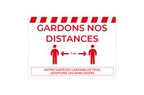Signalétique Vinyle A4 " Gardons nos Distances" Texte Rouge Fond Blanc h.210 x l.297 mm