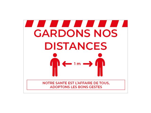 Signaletique de sol A4 "Gardons Distances" Blanc/Rouge