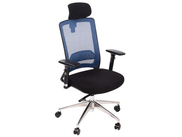 Manutan Expert - Chaise de bureau Maggi Synchrone Bleu Ergonomique - Têtière, Renfort Lombaire, 150kg, 8h/jour