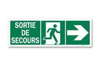 Panneau sortie de secours + picto + flèche droite