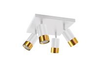 Plafonnier 4 Spots Orientables Carré OR pour Ampoule GU10 - Blanc