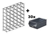 Rack de rangement 30 postes avec bacs métalliques vernis 28 litres